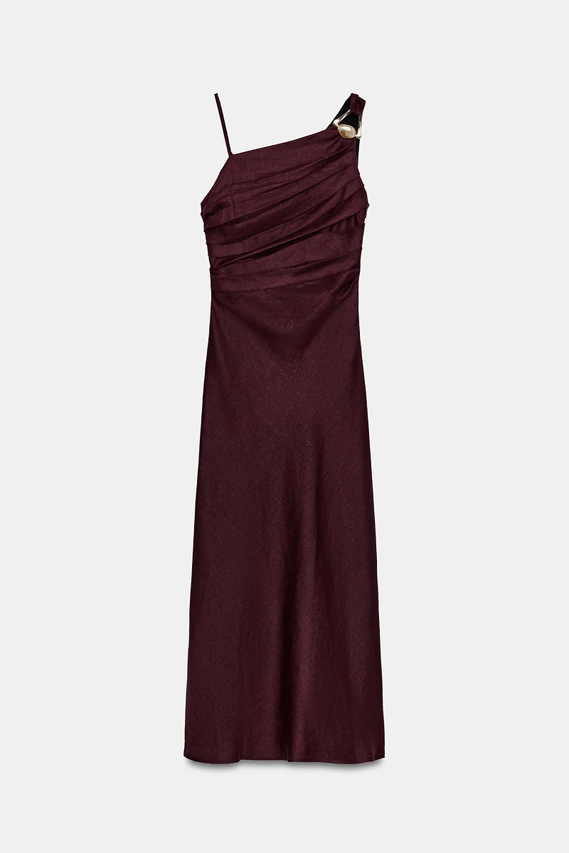 ASYMMETRIC 100% LINEN MIDI DRESS