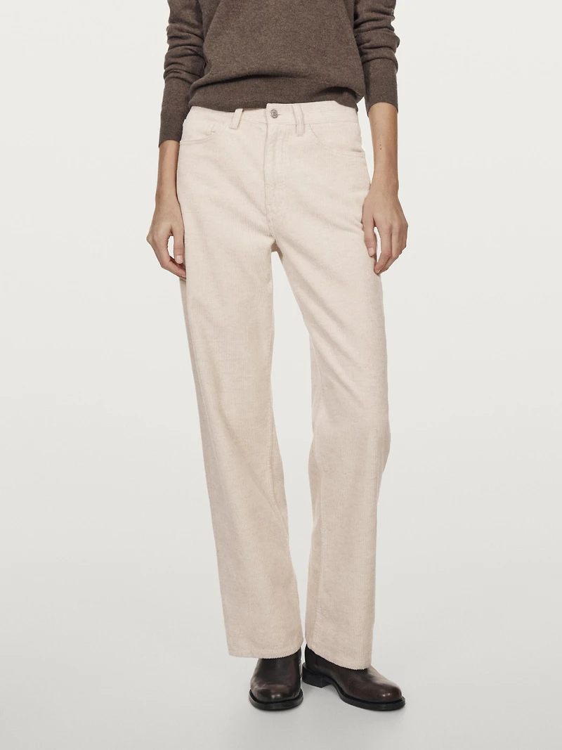 High-waist straight-leg corduroy trousers