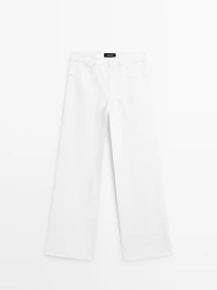 Textured wide-leg denim-effect trousers