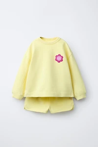 SWEATSHIRT AND RUBBERIZED FLOWER BERMUDA SET