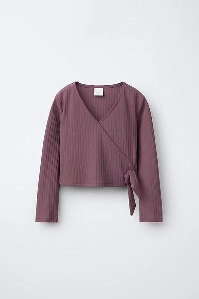 RIBBED WRAP BALLET TOP