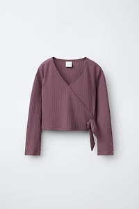 RIBBED WRAP BALLET TOP
