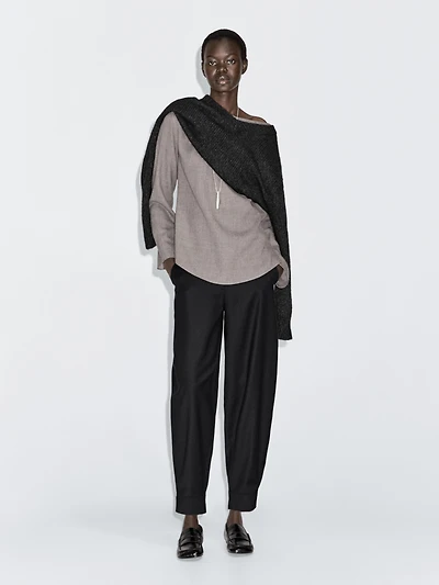 Wool blend sarouel trousers with buckle