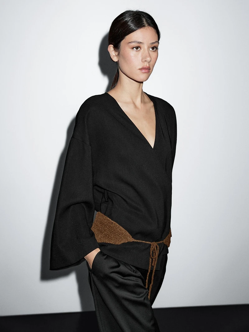 Plaited split suede leather sash belt