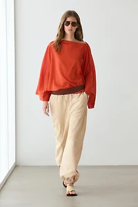 Flowing 100% cotton shirt with voluminous sleeves