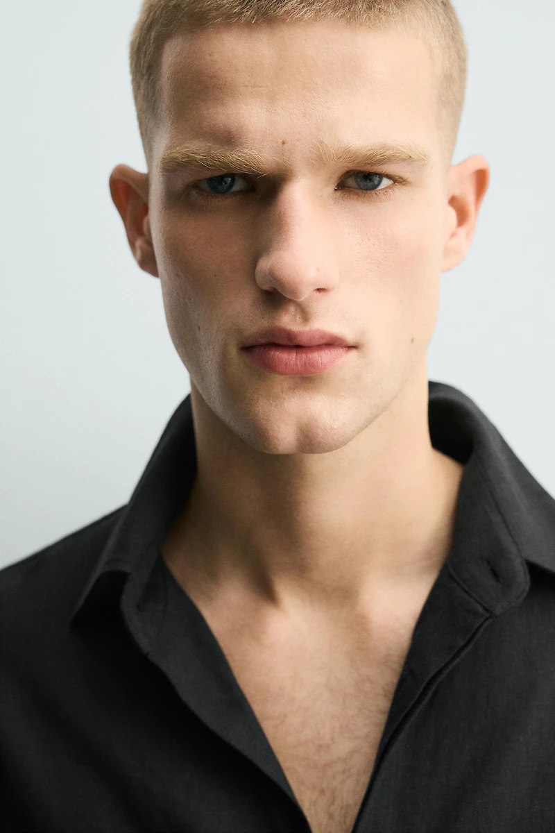 REGULAR FIT LINEN - VISCOSE POLO SHIRT
