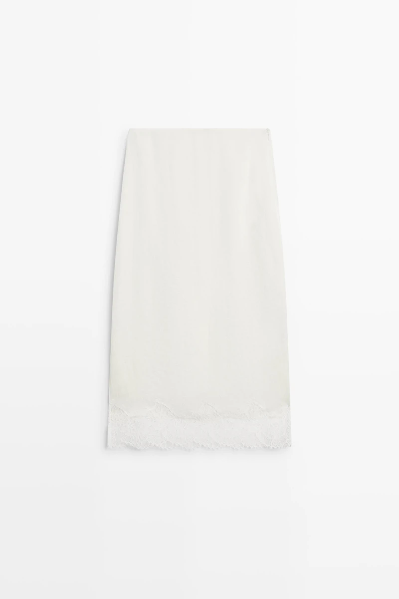 Flowing midi skirt with lace detail