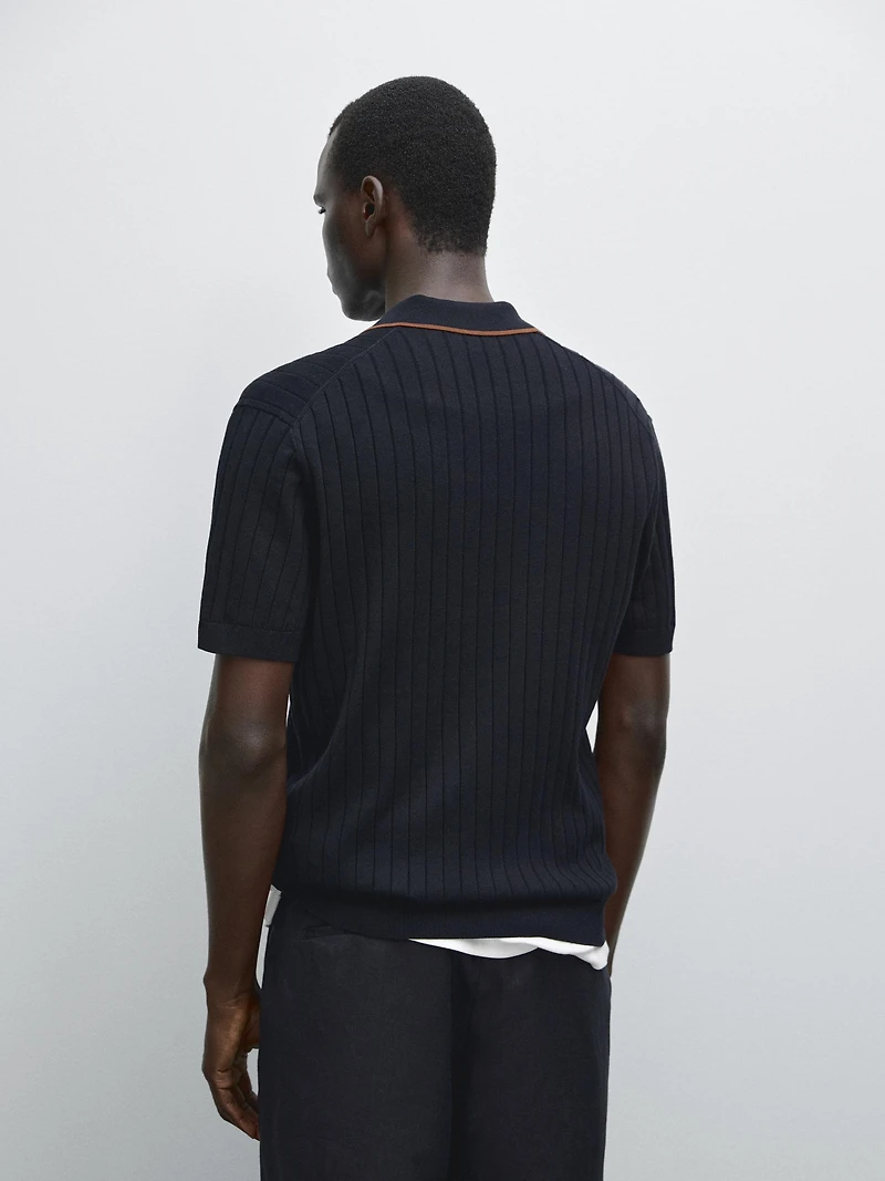 Ribbed knit polo shirt
