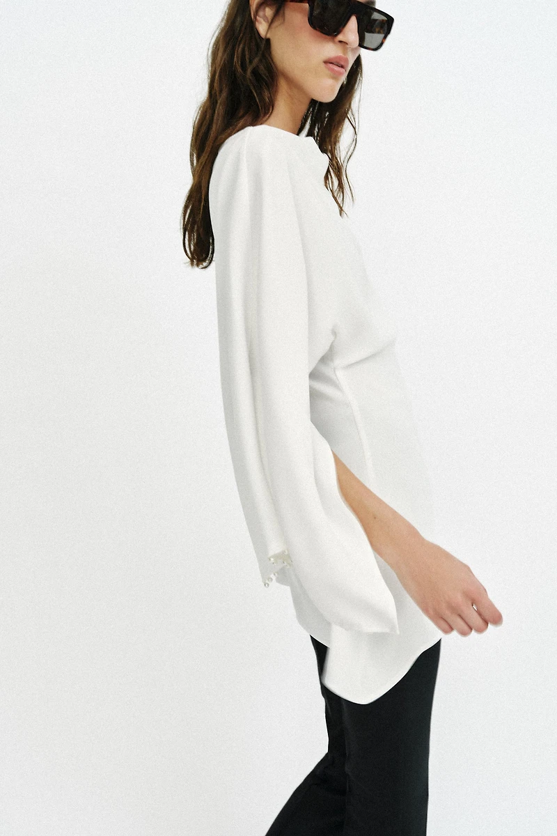 ASYMMETRIC PEARL TUNIC BLOUSE