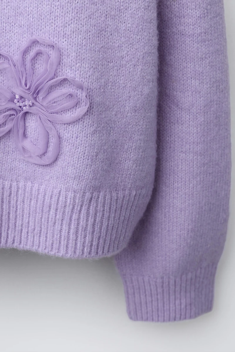 TULLE FLORAL KNIT SWEATER
