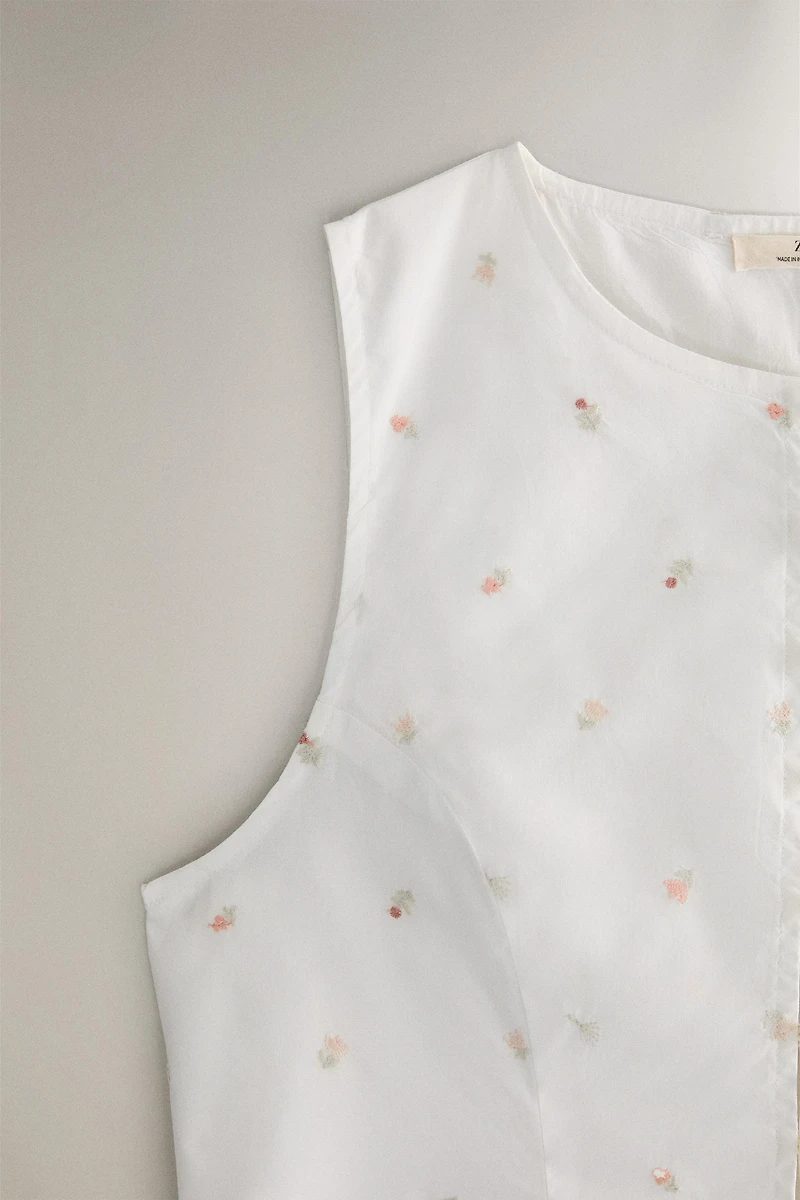 EMBROIDERED COTTON TOP WITH LILIES