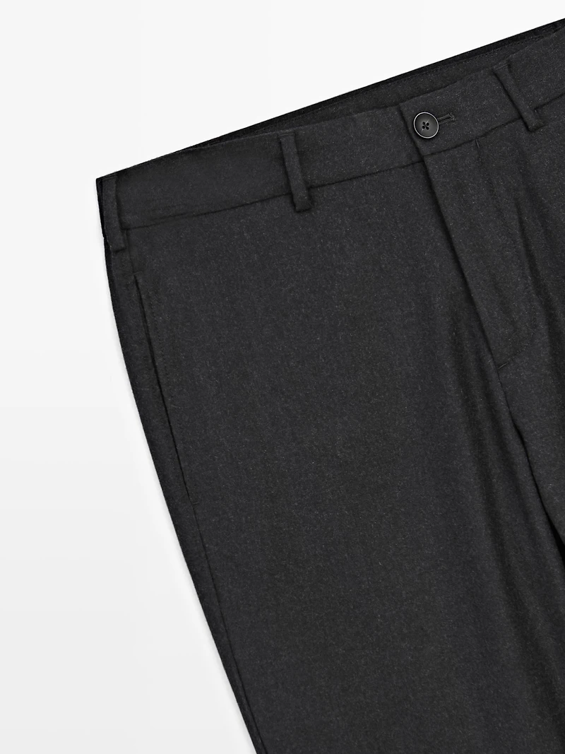 100% wool flannel trousers with elasticated side