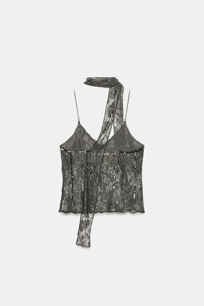 EMBROIDERED LACE TOP WITH SCARF