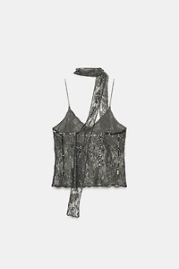 EMBROIDERED LACE TOP WITH SCARF