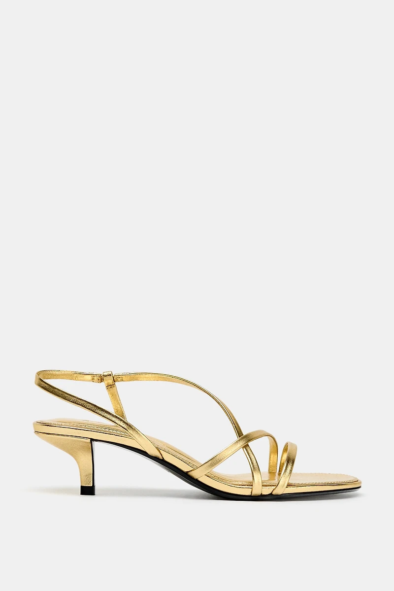 LEATHER KITTEN HEEL SANDALS