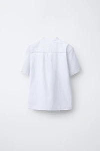 CHEMISE COL MAO À RAYURES COTON ET LIN