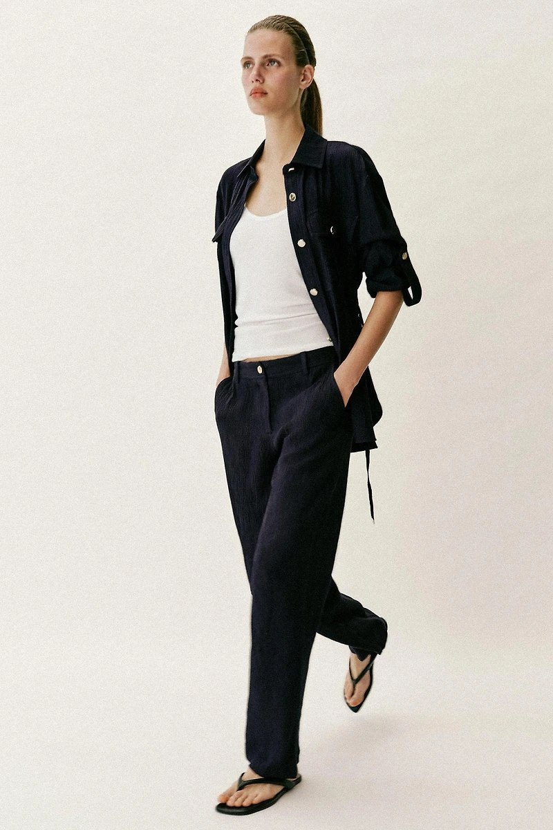 PANTALON DROIT EFFET FROISSÉ