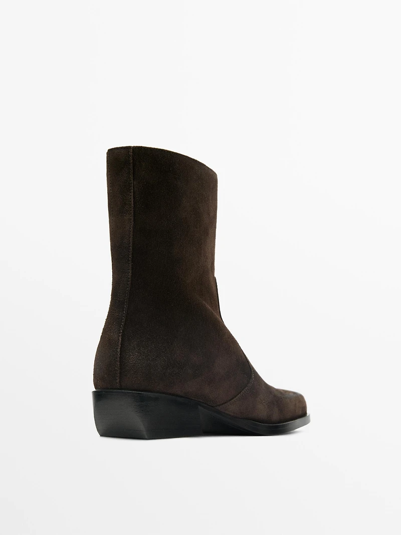 Brushed split leather ankle boots