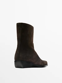 Brushed split leather ankle boots