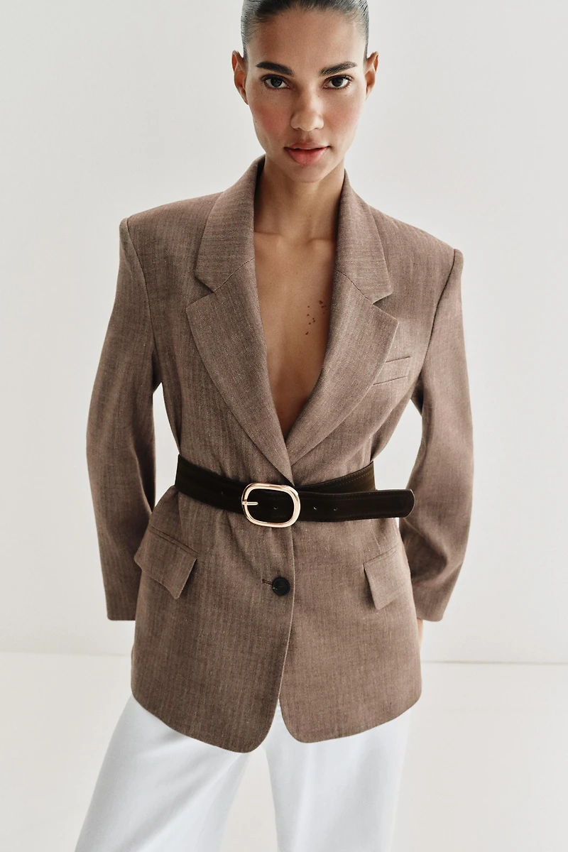 HERRINGBONE BELTED BLAZER