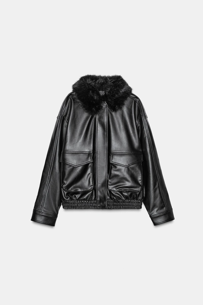 DETACHABLE FAUX FUR COLLAR JACKET