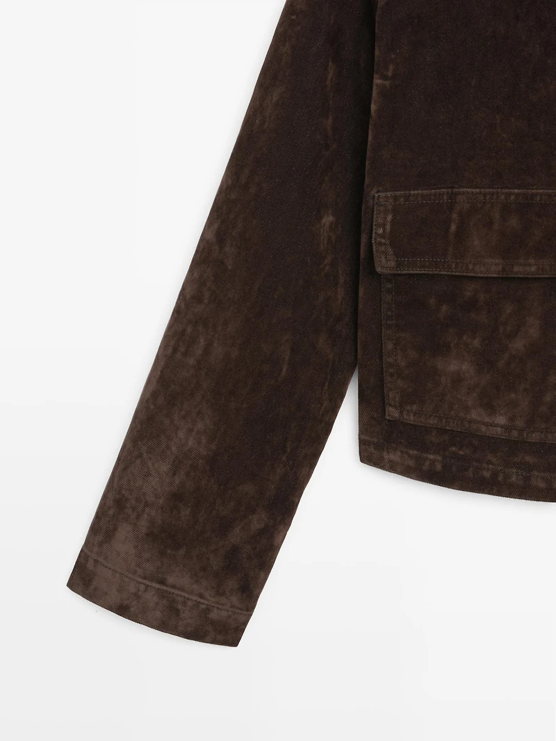 Veste denim courte avec poches finition velours