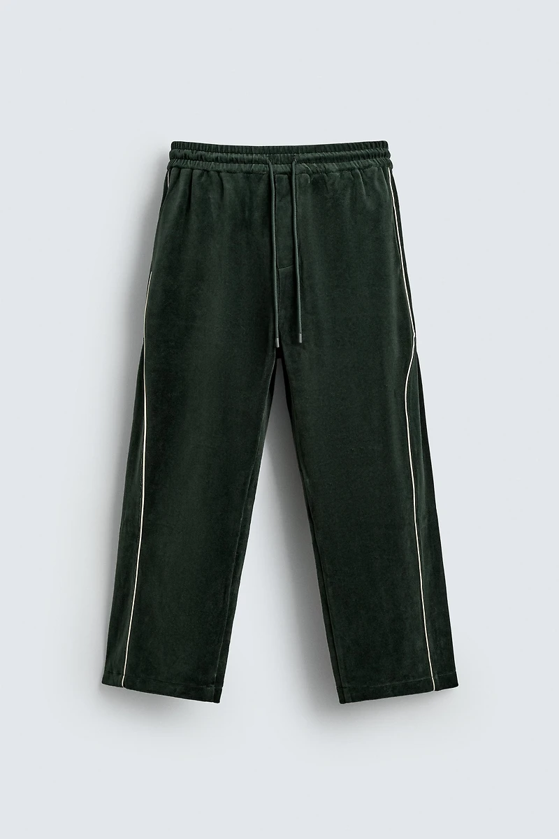 VELOUR PIPED PANTS