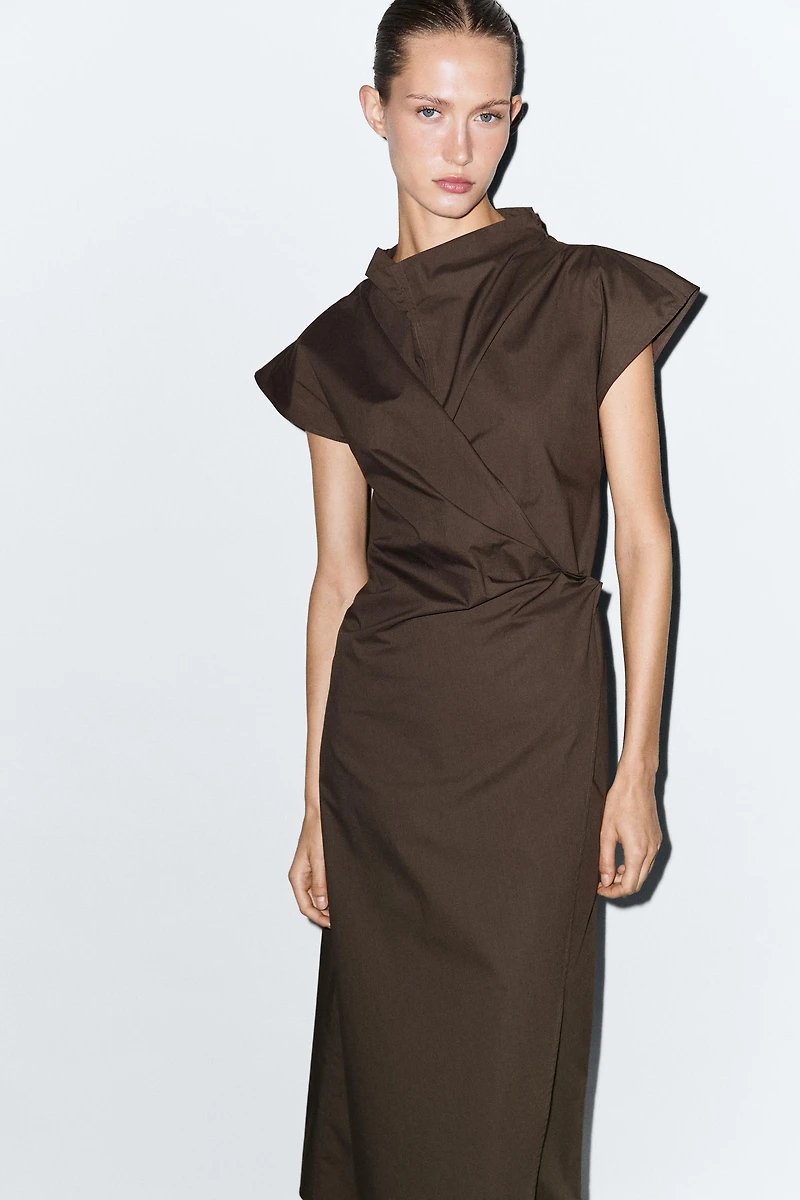 100% cotton poplin draped dress