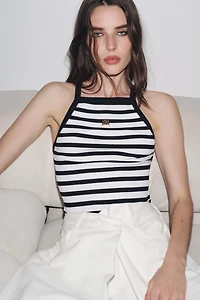 ZARA STRIPED BROOCH TOP