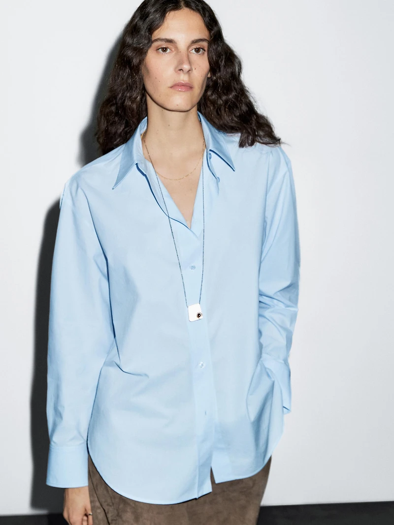 Long 100% cotton poplin shirt