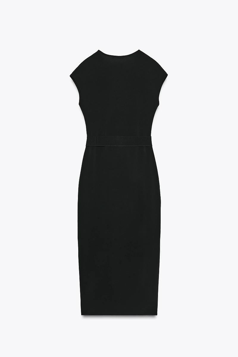 BELTED STRETCH MIDI DRESS
