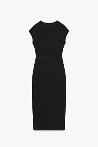 BELTED STRETCH MIDI DRESS