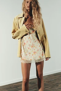 FLORAL SATIN SHORT DRESS
