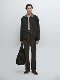 Suede leather jacket with collar detail