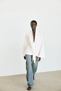 Flowing linen-blend shirt with tie detail