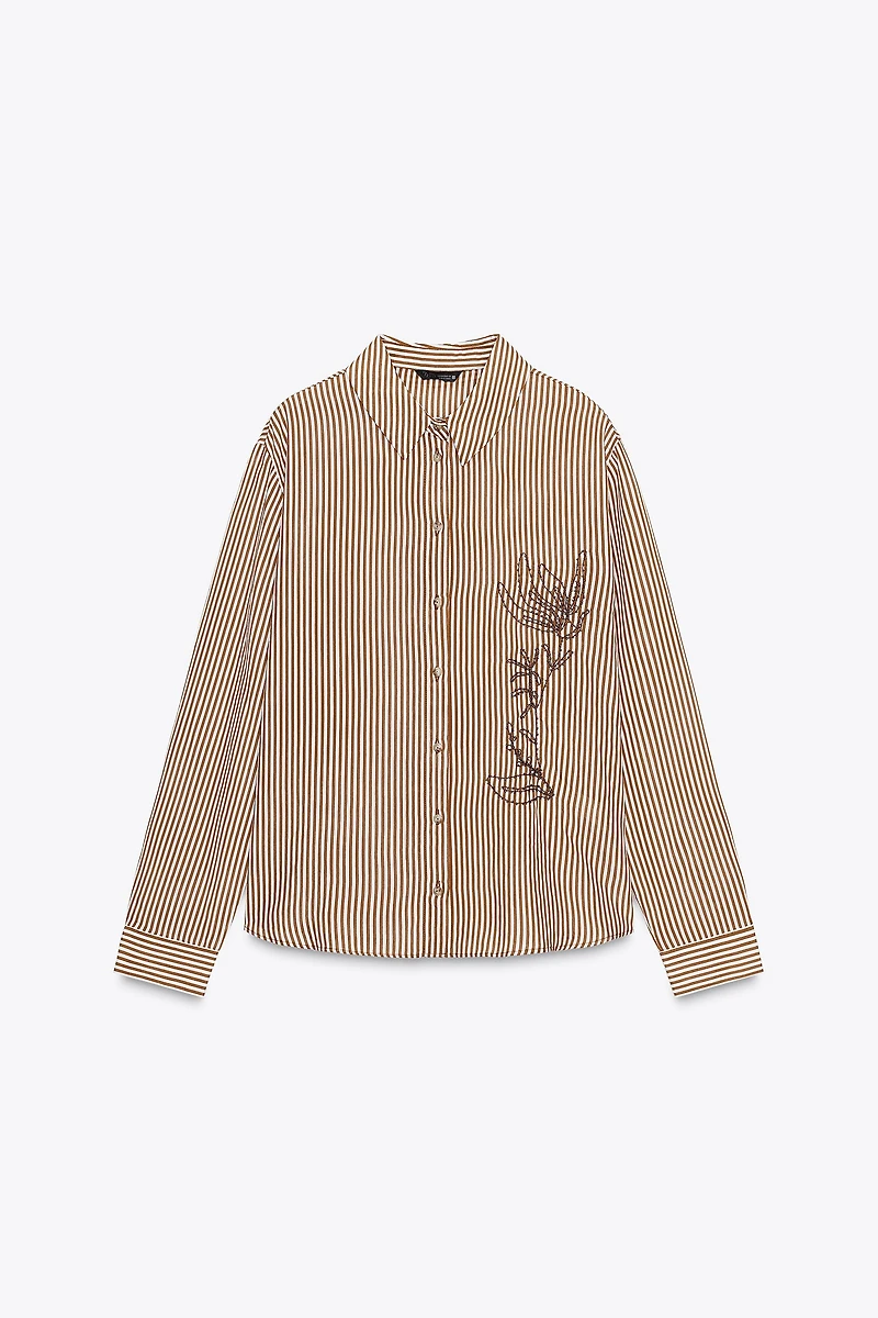 STRIPED EMBROIDERED BEADED SHIRT