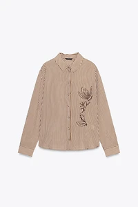 STRIPED EMBROIDERED BEADED SHIRT