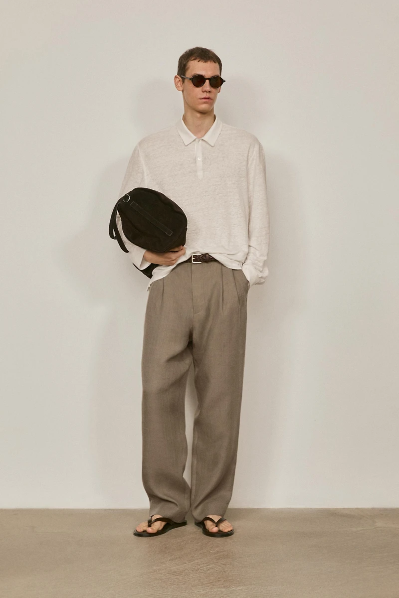 100% linen long sleeve polo shirt