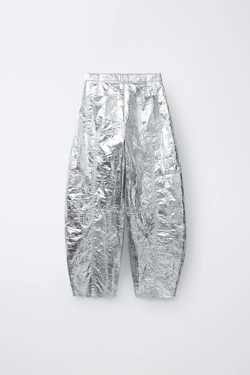 METALLIC BARREL PANTS