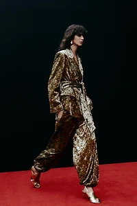 VELVET METALLIC THREAD BALLOON PANTS