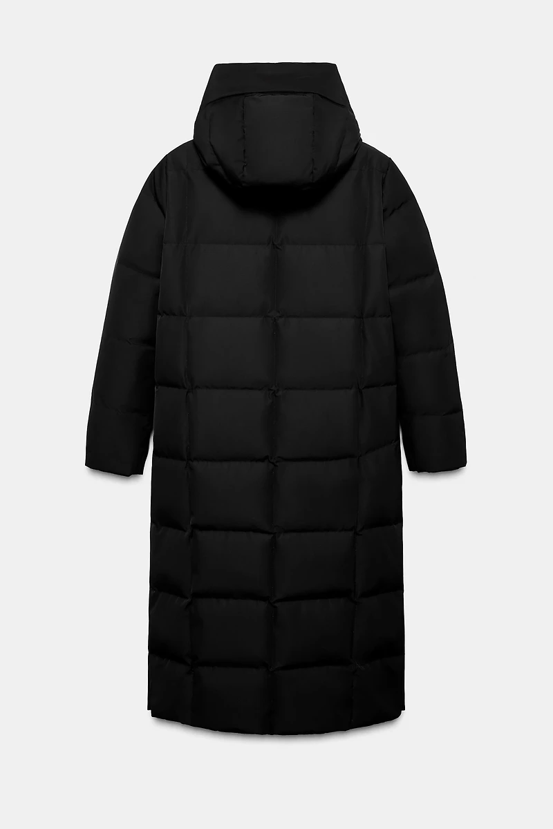 LONG WATER REPELLENT WINDPROOF HOODED PUFFER COAT