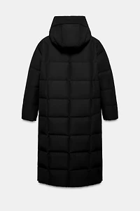 LONG WATER REPELLENT WINDPROOF HOODED PUFFER COAT