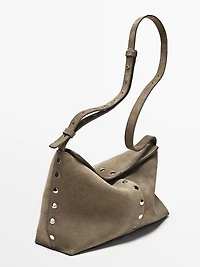 Split leather bag with stud details
