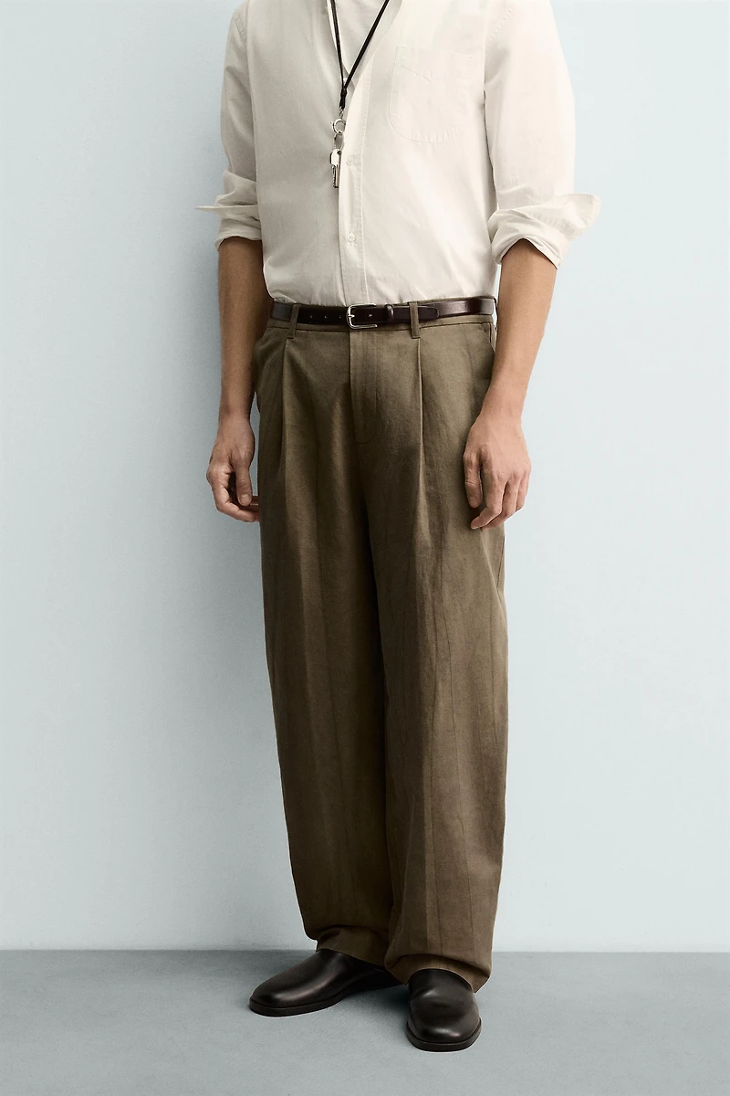 TIE-DYE PRINT PLEATED PANTS