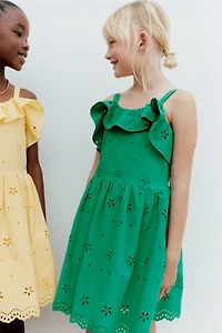 SCHIFFLY EMBROIDERED RUFFLE DRESS