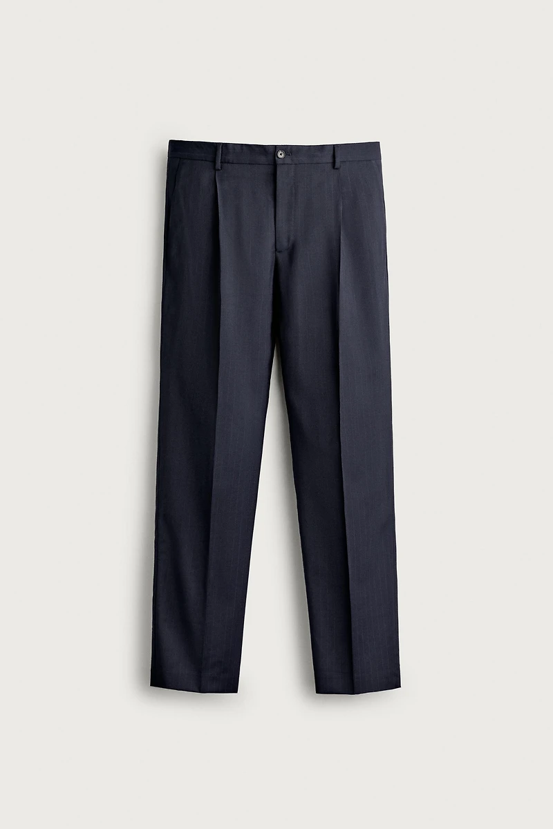PANTALON DE COSTUME REGULAR FIT EN LAINE À RAYURES