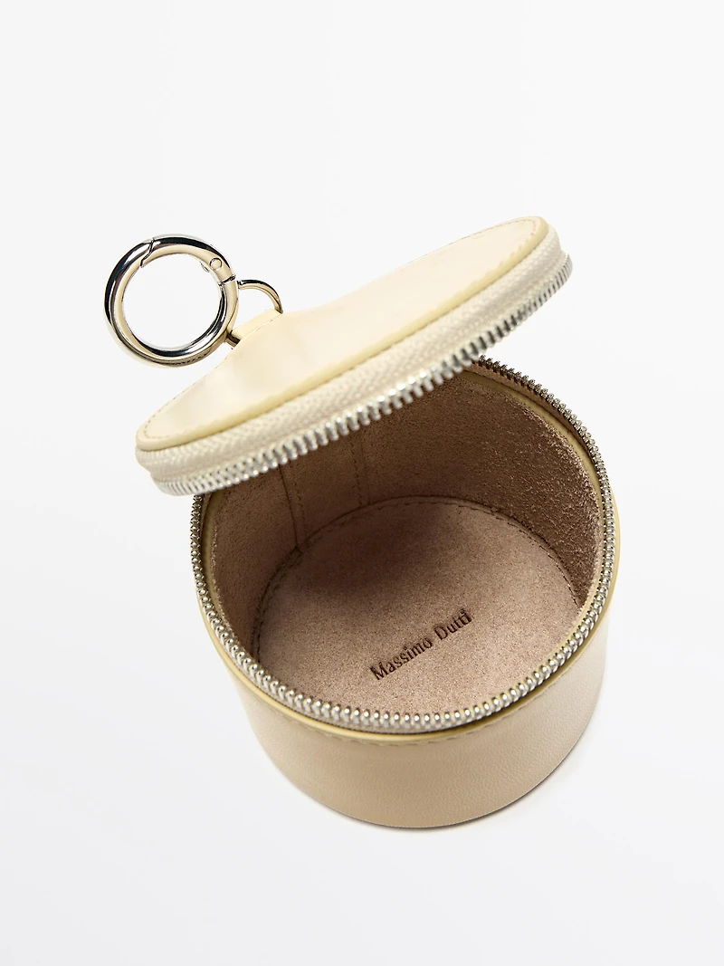 Round nappa leather bag with rhinestones