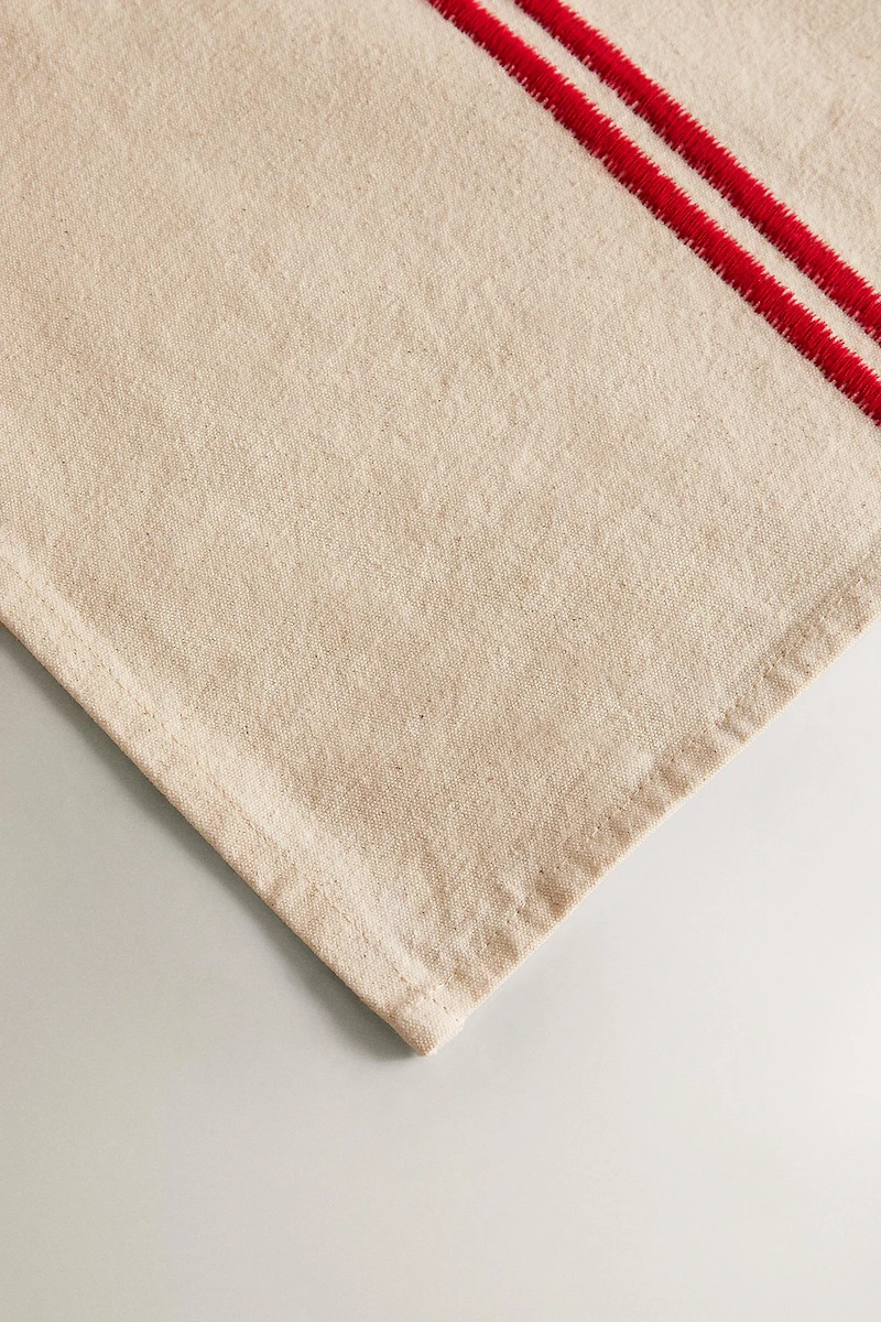 DOUBLE EMBROIDERED STRIPE TABLECLOTH