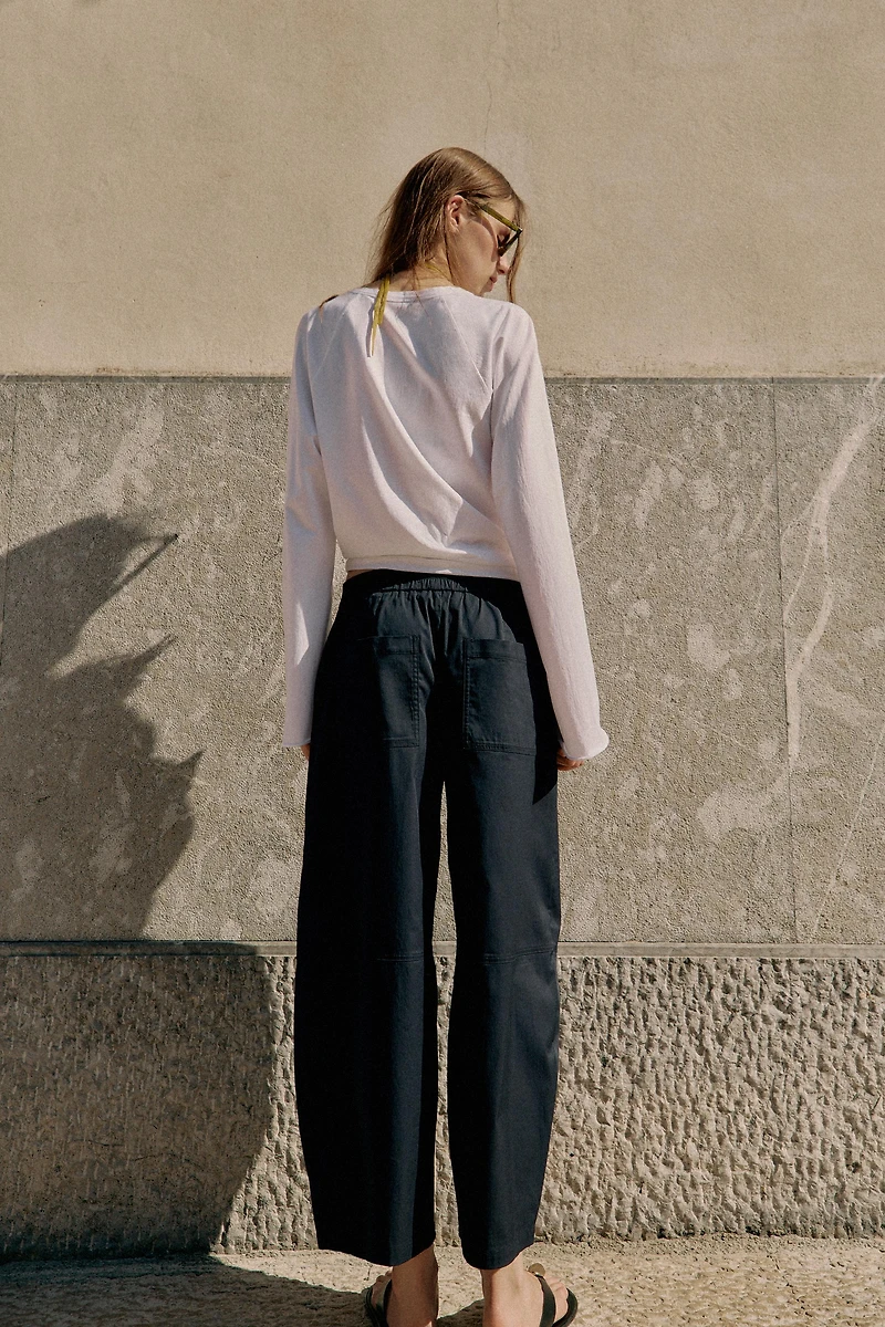 PANTALON BARREL EN POPELINE