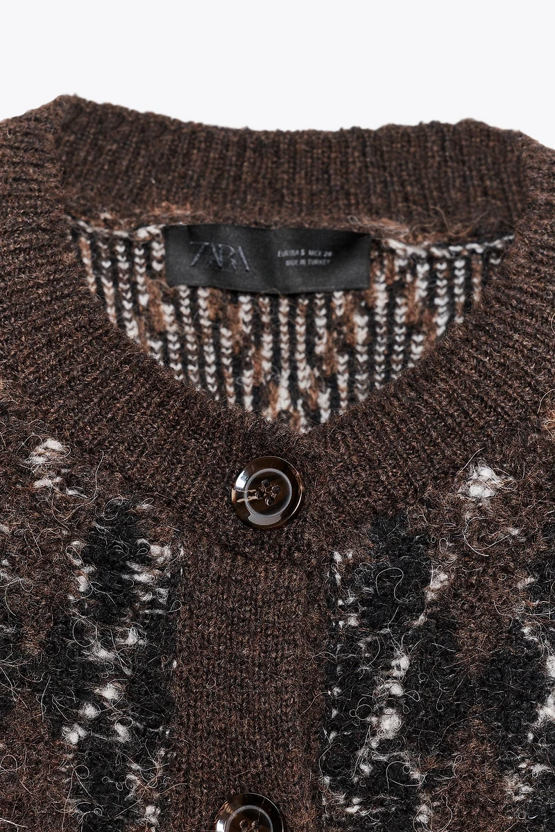 SHORT SLEEVE ARGYLE KNIT CARDIGAN